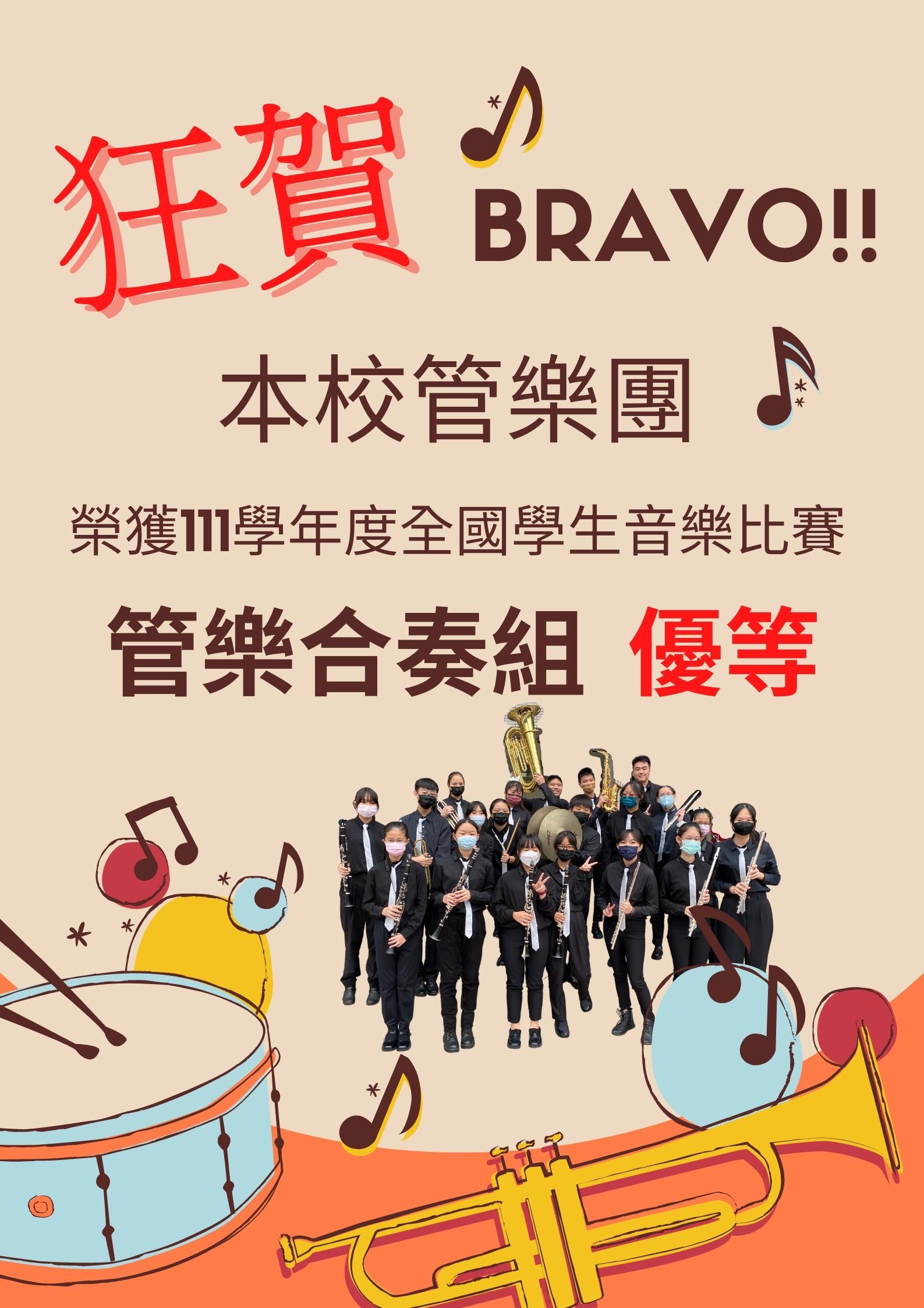 本校管樂團參加111學年度臺北市音樂比賽榮獲優等