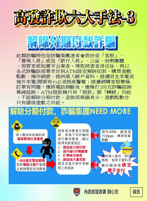 高發詐騙六大手法_解除分期付款詐騙